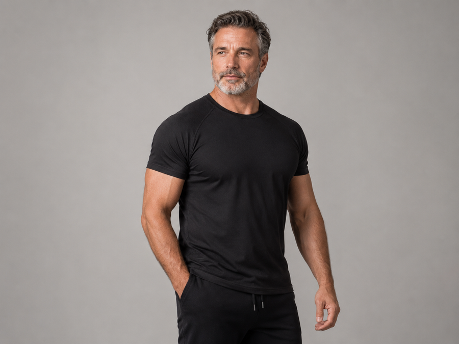 Apex Tee fitted through the shoulders and arms with a clean, relaxed torso drape